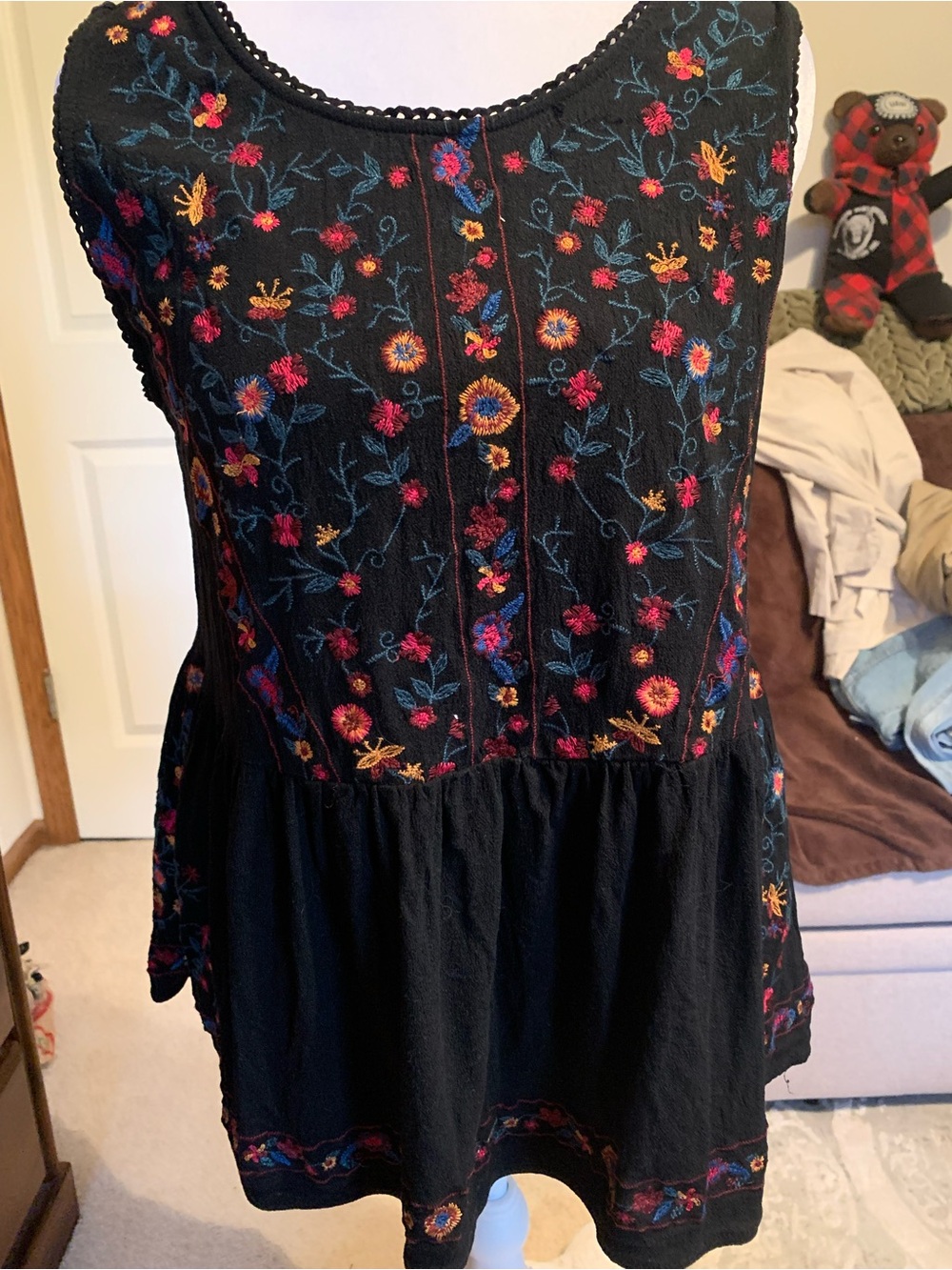 Altard State  Black Sleeveless Tunic with Vibrant Floral Embroidery